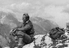 John Stermscheg sits on the top of a mountain in the Austrian Alps in 1946 following the Second World War, in which he served with the Yugoslav army.  |  Stermscheg family photo