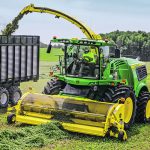 John Deere’s new JD18X 18-litre engine now powers the full lineup of the 9000 series forage harvesters. The engine does not require DEF fluid, which can reduce input costs. | John Deere photo
