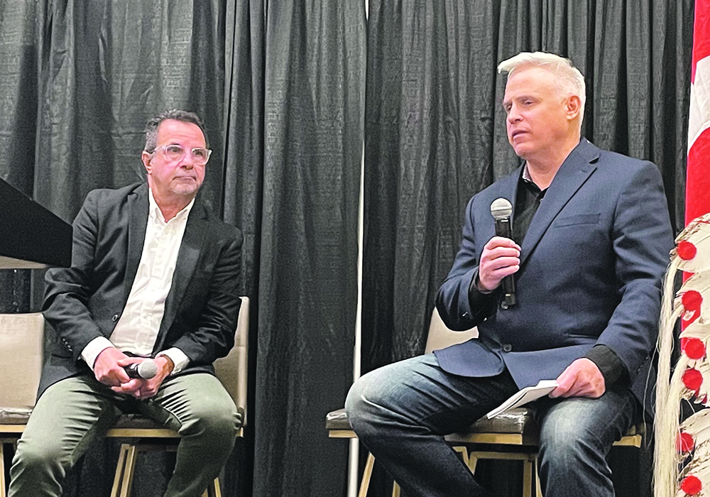 Pat Fiacco and Neil Dobson of Carbon RX talked about their company’s work with Indigenous people during the recent Canadian Western Agribition in Regina. | Jenelle Lippai photo