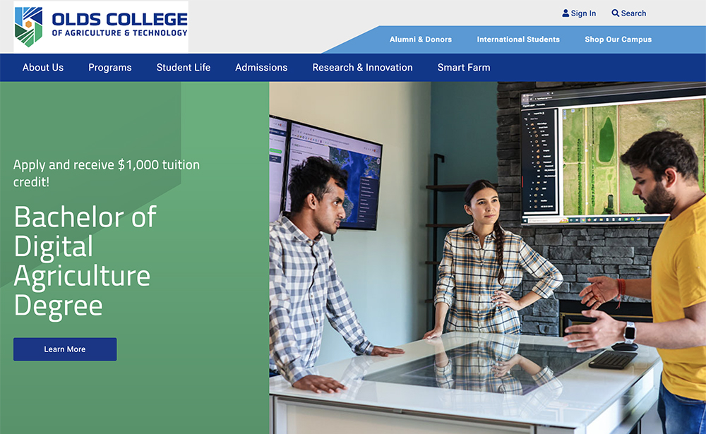 The digital agriculture degree is a four-year program aimed at sustainability and regenerative farming. | Screencap via oldscollege.ca