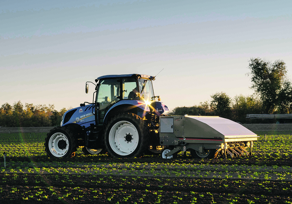 CNH recently acquired a 10 percent minority stake in Stout Industrial Technology, a startup that builds a smart cultivator implement, which uses cameras, artificial intelligence and proprietary vision technology to distinguish crops from weeds. |  CNH  photo