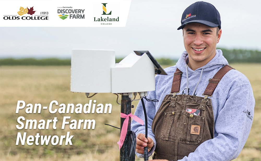 Lakeland College joined Olds College in Olds, Alta., to help launch the Pan-Canadian Smart Farm Network in 2021. The national initiative aims to promote the development of smart farming. | Screencap via Twitter/@OldsCollege