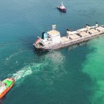 Ukraine’s cereals role is falling off for 2023/24. Palau flagged bulker MKK1, carrying grain under UN’s Black Sea grain initiative, is towed free after running aground in Istanbul’s Bosphorus, Turkey January 16. | Reuters/Mehmet Emin Caliskan photo