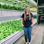Becky Newhook stands in front of the kale and romaine lettuce her company grows. | Adeline Panamaroff photo