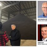 Anuvia Canada’s senior vice president Norm Davy stands in front of a shipment of SymTRX
granules at the terminal in Brandon, Man.