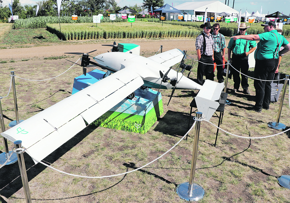 The Precision AI fixed-wing drone, seen here at the 2022 Ag In Motion farm show, is capable of spraying individual weeds within a crop canopy. The company is one of eight selected by John Deere for its 2023 Startup Collaborators program.  |  File photo