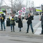 The feedlot’s biodigester isn’t popular with all of its neighbours as this small protest last week shows. | Doug Ferguson photo