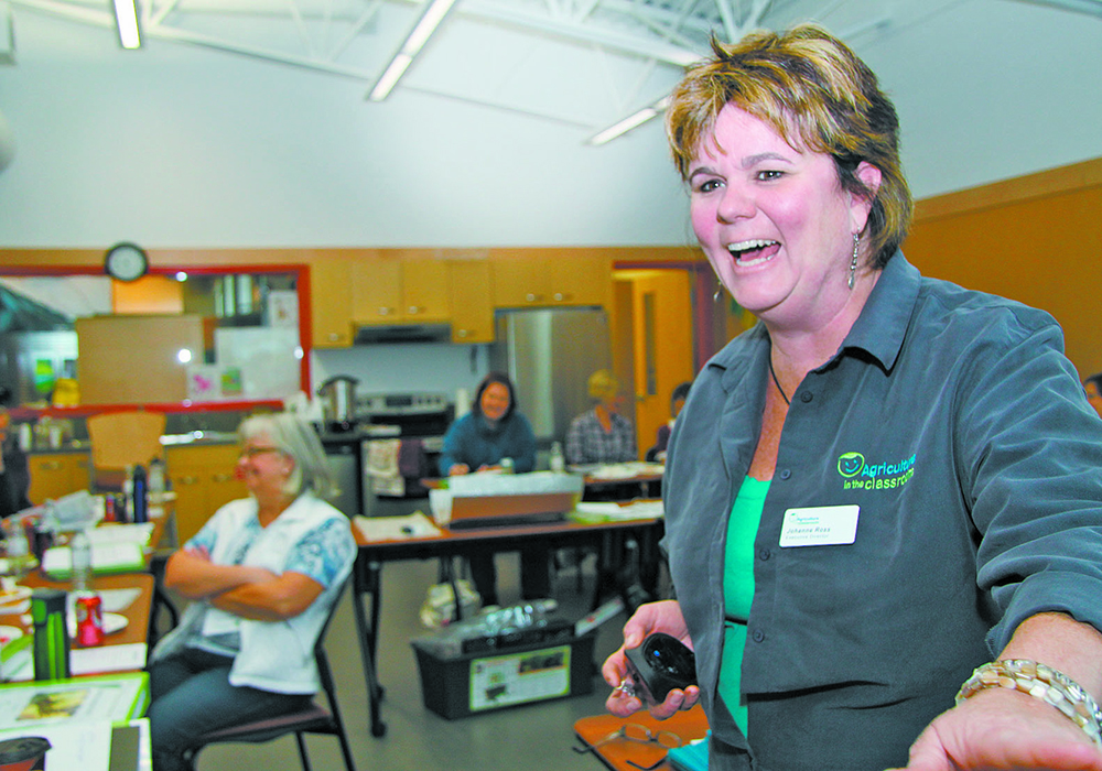 Johanne Ross shares a laugh with a group of teachers during a professional development session in 2013 when she was executive director of Agriculture in the Classroom-Manitoba.  |  File photo