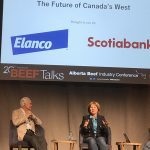 Former British Columbia premier Christy Clark and ex-Alberta senator Doug Black joined former Saskatchewan Premier Brad Wall in a panel discussion at the conference about the future of Western Canada. | Screencap via Twitter/@ABBeefConf