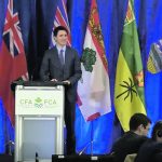 Prime minister Justin Trudeau takes questions while appearing at the opening day of the Canadian Federation of Agriculture’s annual meeting in Ottawa earlier this week. | Screencap via cfa-fca.ca