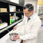 University of Saskatchewan food scientist Supratim Ghosh is working with fababean protein to make a non-dairy whipped cream. Fababeans were chosen for their white proteins and mild taste. | Kira Glasscock, U of S photo