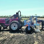 Researchers at the University of Saskatchewan used a inter-row sprayer with shielded spray nozzles to apply non-selective herbicides, Glufosinate and Clethodim, between the rows in an oat crop to control wild oat. | Photo supplied by Brianna Senetza