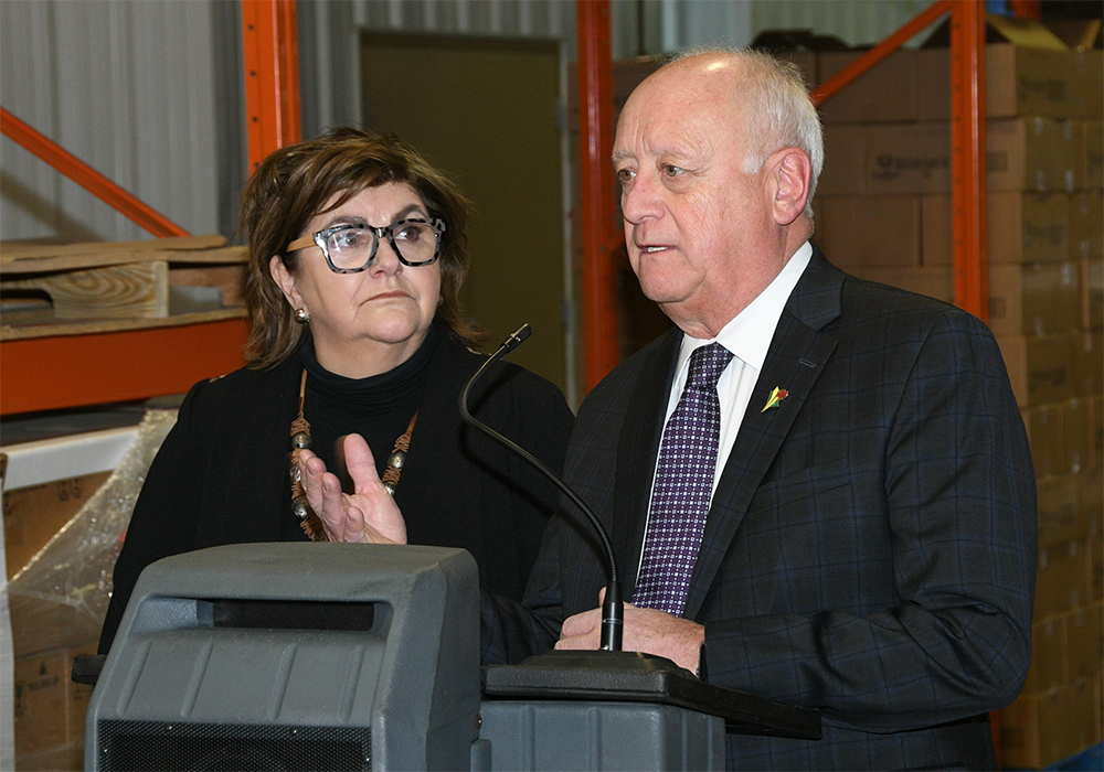 Saskatchewan agriculture minister David Marit, with federal rural economic development minister Gudie Hutchings, announced the $485 million spending plans under the Sustainable Canadian Agricultural Partnership March 20. | Screncap via Twitter/@DavidMaritSK