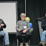 Bison producers Brian Newton, Perry Kolesar and Stewart Staundinger talk about the state of the industry during the Bison Producers of Alberta conference. | Mary MacArthur photo