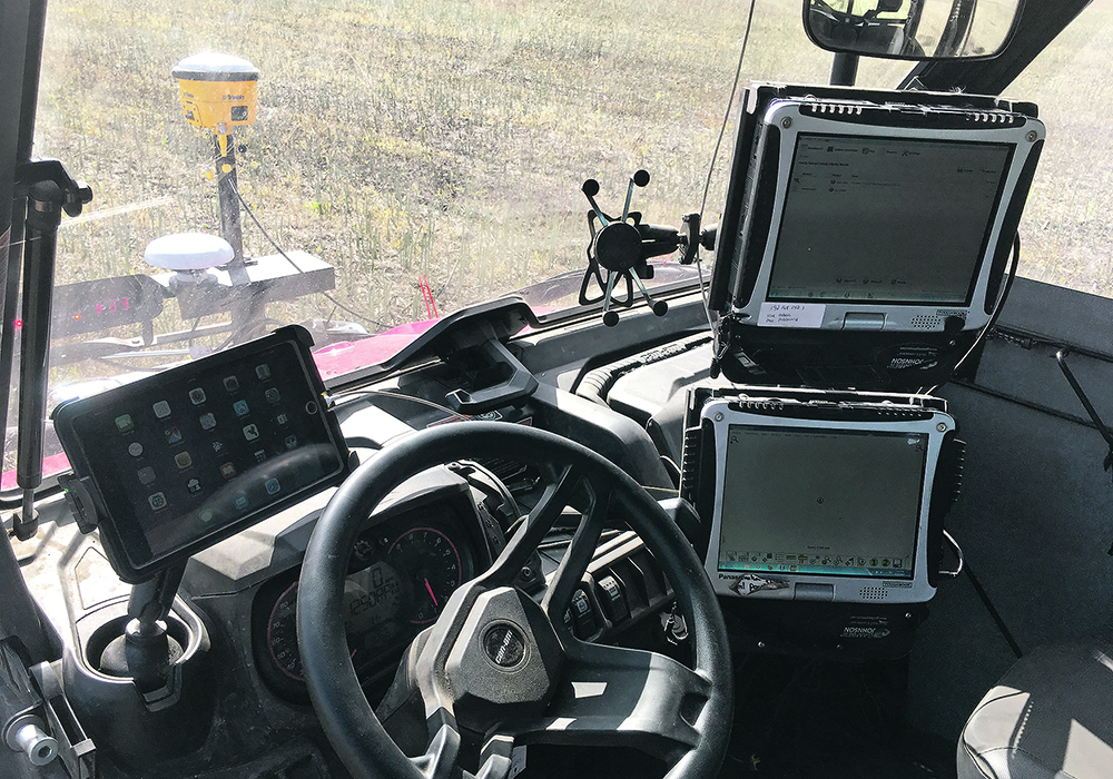 Systems like this one use scanners, GPS and computers to provide more than 350 data points per acre to help make farming more efficient and profitable. Despite promised benefits fewer than half of farmers have adopted things like autosteer, GPS mapping or slow-release fertilizers. | Mitchell Blyth photo