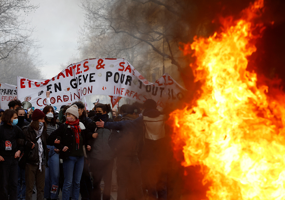As many as a million people at a time have hit the streets across France in protest, and these demonstrations have often turned violent. Someone even set the city hall in Bordeaux on fire. | Reuters/Gonzalo Fuentes photo
