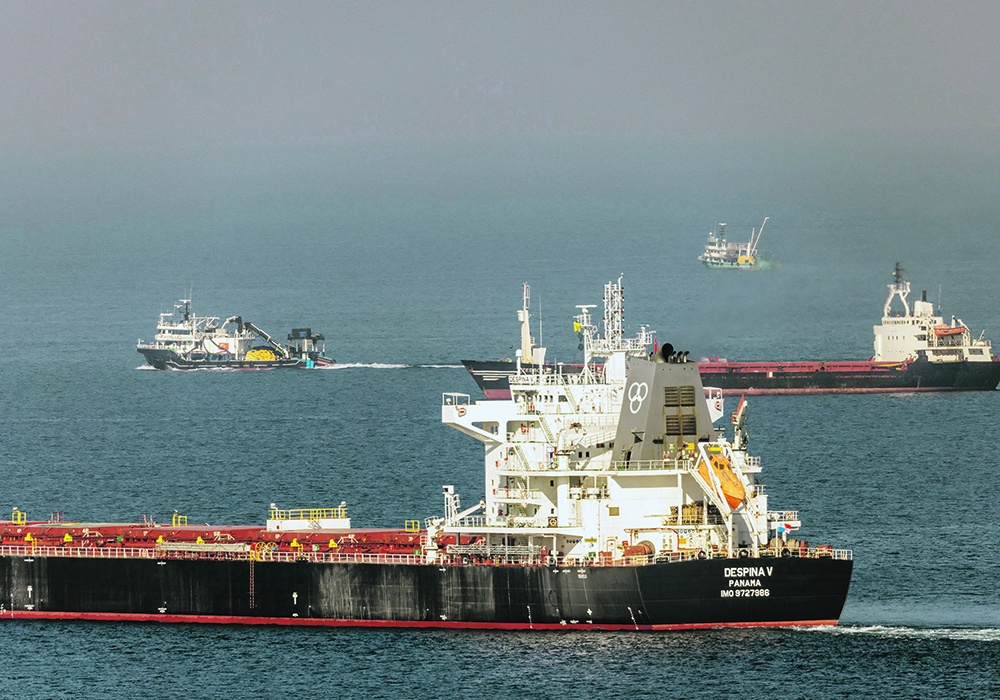 The cargo ship Despina V, carries Ukrainian grain in the Black Sea off Kilyos near Istanbul, Turkey, last fall. World Trade Organization director-general Ngozi Okonjo-Iweala recently said threats to global trade include continuation of the war in Ukraine and other geopolitical tensions.  |  Reuters/Umit Bektas photo