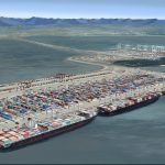 An artists rendering of the new Roberts Bank Terminal 2 container project from an aerial perspective.