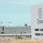 A photo of the company sign outside a Tyson Foods plant in Kansas.