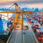 Aerial photo of a busy container port somewhere in Asia.