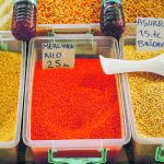 A colourful variety of lentils are offered for sale in a market in Turkey.