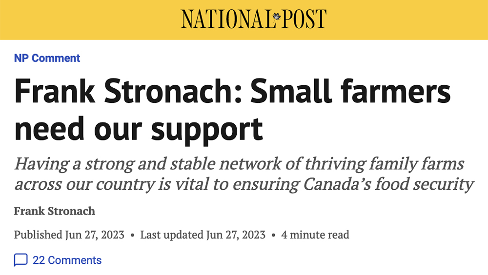 Screencap of the, "Small farmers need our support" headline from the National Post website.