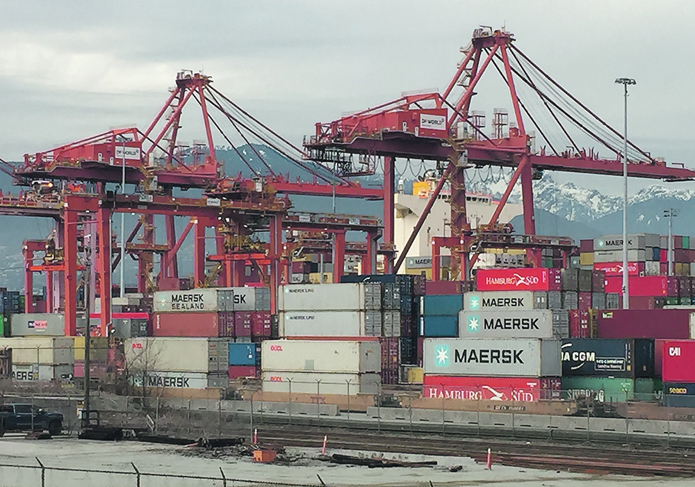 Containers sit on the dock at the Port of Vancouver.