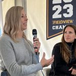 Regan Ferguson of Melfort, Sask., explains her and husband Mike's decision to buy a Climate FieldView digital agriculture platform. Bonnie Mandziak moderated the roundtable held at Ag in Motion July 18. | Jeff Melchior photo