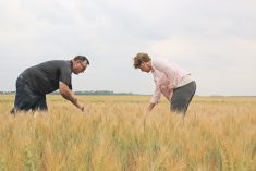 Federal agriculture mininster Marie-Claude Bibeau tours a Manitoba farm hit by drought in 2021. She recently met with provincial agriculture ministers during an annual meeting in Fredericton, N.B. | File Photo