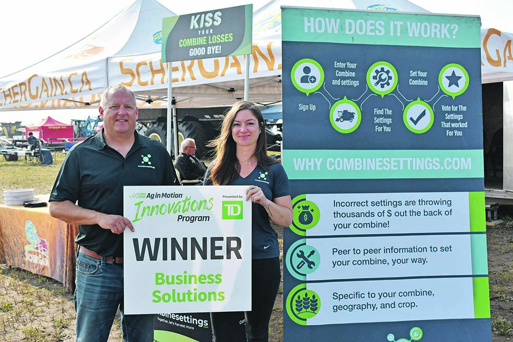 A picture of a man and woman holding up a "Winner" sign in from of an infographic explaining how their app works