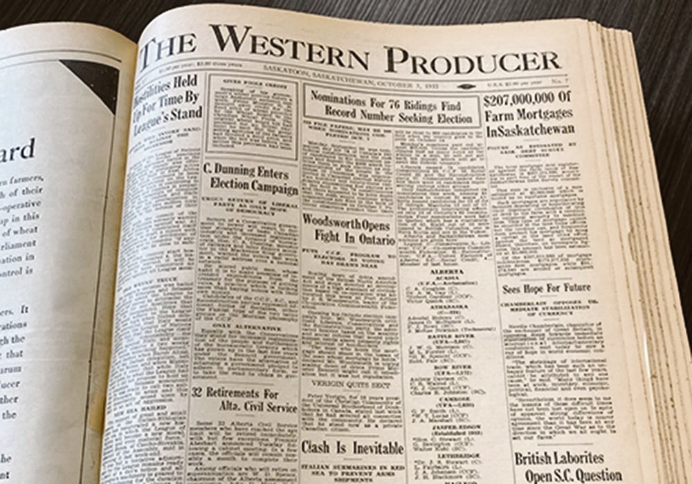 The publisher of The Western Producer, Cory Bourdeaud’hui, said the news organization owes its longevity and success to the farmers who supported it. This week The Western Producer marks 100 years of publishing.  |  Bruce Dyck photo