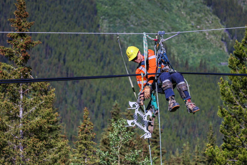FortisAlberta crews have spent the last several years installing a Spaced Aerial Cable System along the Kananaskis Highway. This cable design creates a safer environment for wildlife, helps mitigate wildfire risk and lowers the chances of service disruptions.