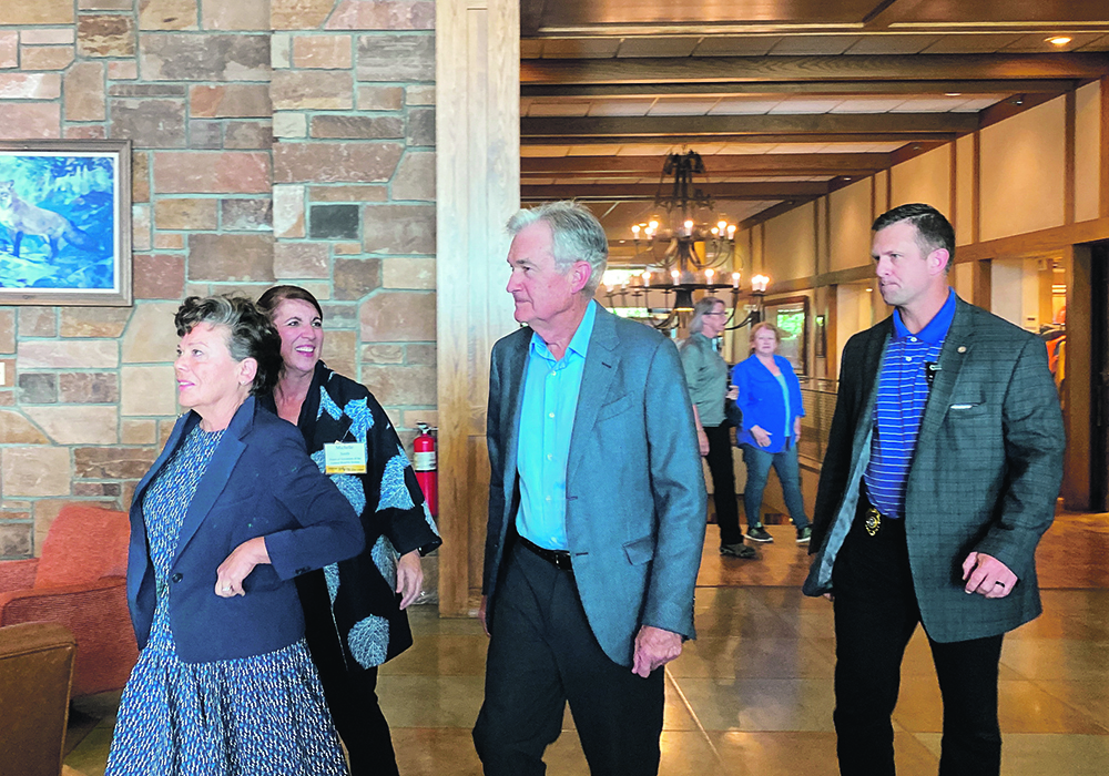 Federal Reserve chair Jerome Powell walks into the opening dinner of the Kansas City Fed’s annual economic symposium in Jackson Hole, Wyoming, where he spoke about what the central bank might do to fight inflation.  |  Reuters/Ann Saphir photo