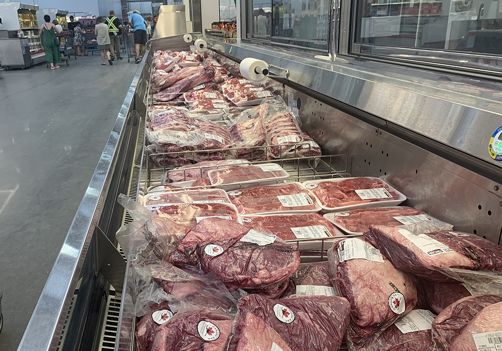 The meat counter at a Costco store.