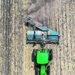 Loftness’s new air windrower 15/20 has end delivery, allowing the operator to merge two 20-foot swaths. The new windrower uses all air delivery with no moving parts. | Supplied photo