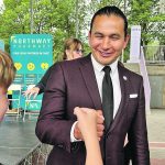 Manitoba NDP leader Wab Kinew campaigns in Winnipeg a few weeks before the election officially began. | Ed White photo