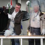 Saskatchewan premier Scott Moe and retired agricultural broadcaster Jim Smalley burned the brand to officially open Canadian Western Agribition Nov. 20. | Becky Zimmer photo