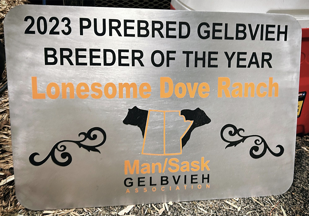 Lonesome Dove Ranch was named the 2023 Purebred Gelbvieh Breeder of the Year at Canadian Western Agribition on Nov. 23. | Screencap via twitter.com/@tara_m_davidson