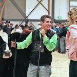 Toby Noble speaks with judge Kirsten Fornwald following his victory with Bar SK Cattle Company’s Black Gold Ms Hayleigh at Canadian Western Agribition’s First Lady Classic Nov. 21. | Becky Zimmer photo