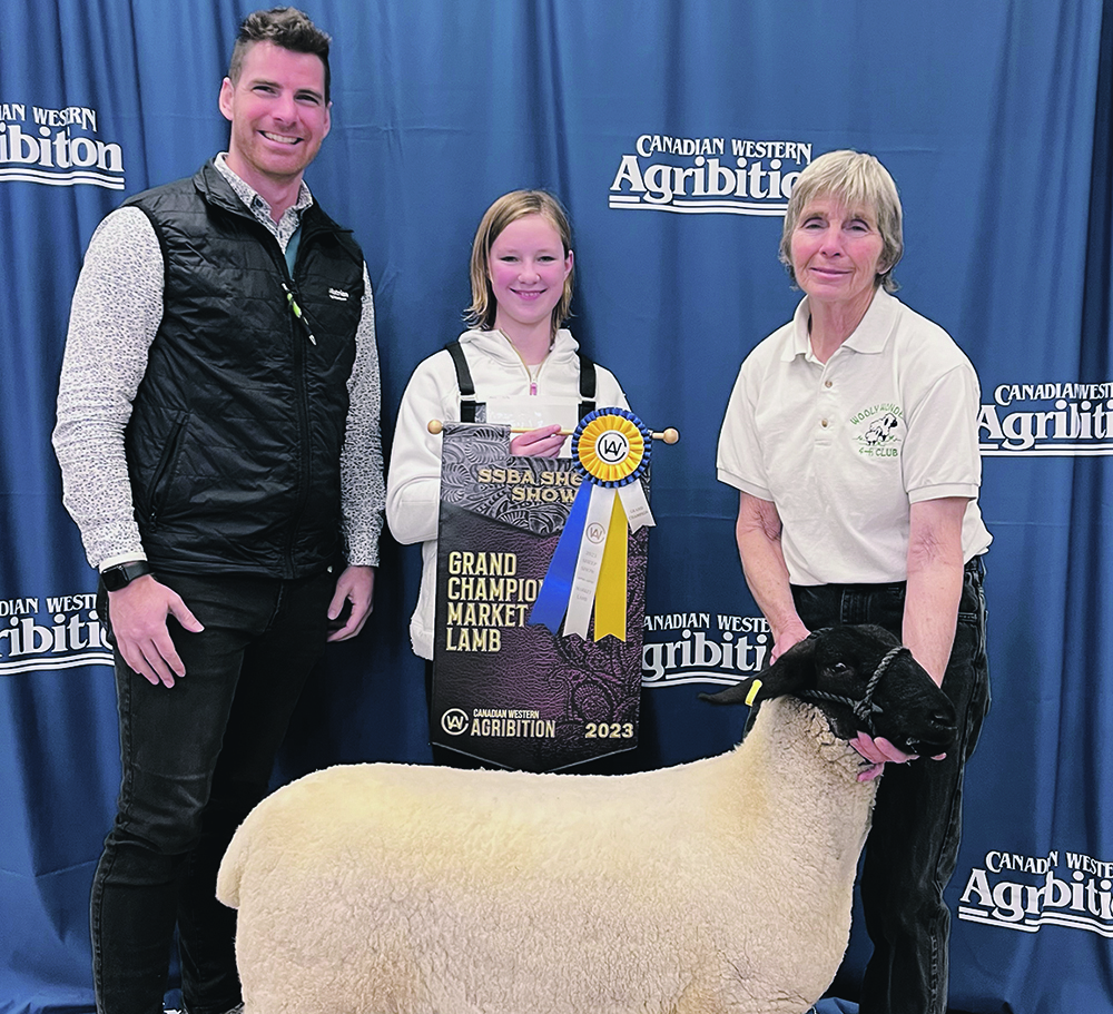 Nathan Trowell, Karly Eritz and Lois Trowell represent three generations from Ward Suffolks at Canadian Western Agribition and are carrying on from Trowell’s father, Ward Mortenson, who entered Agribition for years. | Submitted photo