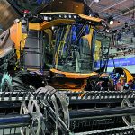 New Holland’s new CR11 combine showcases a significant boost in processing capacity, but with the same weight and width as previous models. Photo: John Greig
