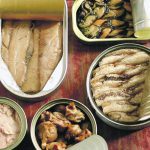 A selection of varieties of tinned fish, preferably ones that are MSC certified sustainable, will ensure there is something for everyone. Clockwise from top left: Bar Harbour brand sardines packed in water, smoked mussels in oil, smoked sprats in oil, smoked scallops in oil, solid light tuna in olive oil. | Sarah Galvin photo