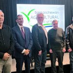 New inductees into the Saskatchewan Agricultural Hall of Fame are Grant Carlson, left, Abdul Jalil, Brian Olsen, Bruce Coulman and Leslie Johnston. Missing from the photo is inductee Stewart Stone. | Robin Booker photo