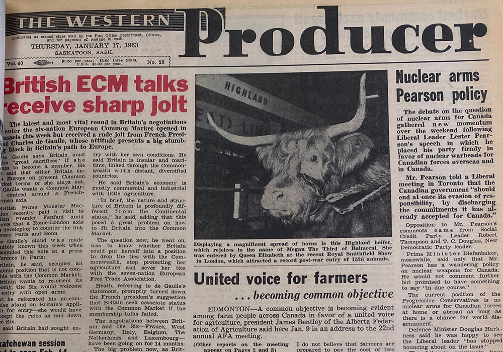 In last week’s column about the Jan. 12, 1961, issue of The Western Producer, I wrote about a war of words between prairie farm groups and the Canadian Wheat Board. The Jan. 19, 1963, issue wasn’t any calmer, but this time it was a tussle between the farm groups themselves. | Bruce Dyck photo