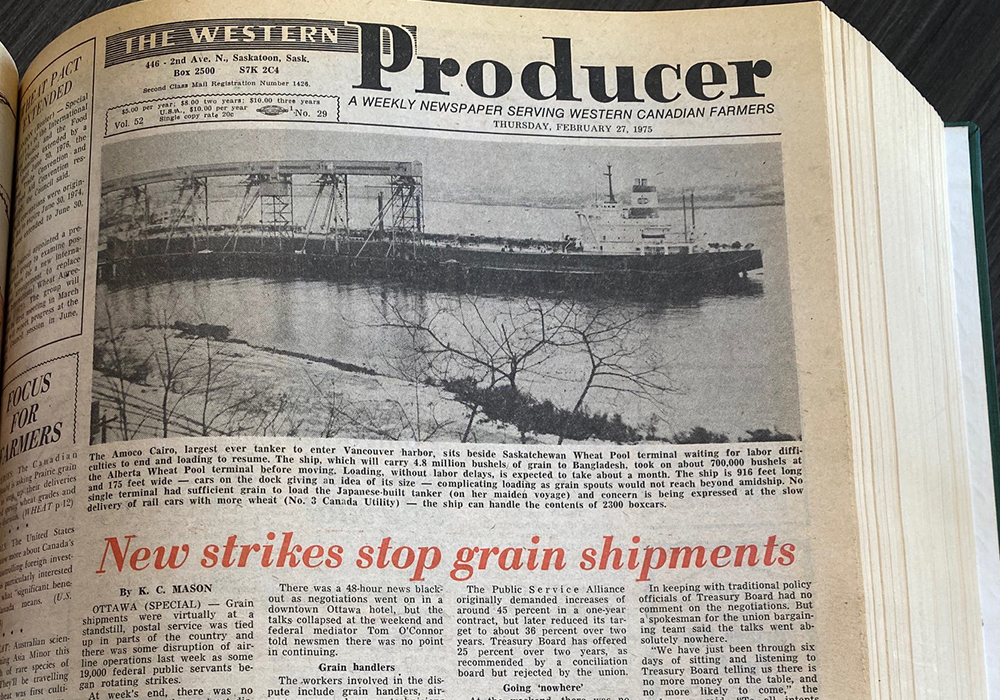 The Feb. 27, 1975, issue had a couple of examples of how some things never change. One was the coverage of a federal civil service strike that involved west coast and Lakehead grain workers, among other employees. | Bruce Dyck photo