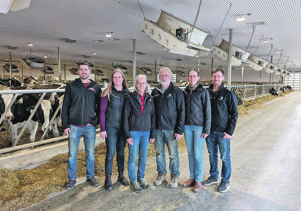 Four of Becky and Bill Gordon’s six children wanted to farm on the property near Thedford, Ont. Involved at the farm are Michael Gordon, left, Jennifer Gordon, Becky and Bill Gordon, Erin Gordon and Samuel Gordon.  |  Gordon family photo