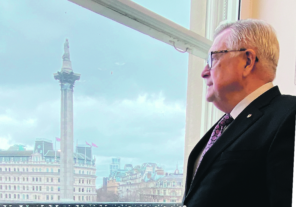Ralph Goodale looks out at Nelson’s Column in London’s Trafalgar Square from a window of Canada House, Canada’s high commission to the United Kingdom.  |  Allan Dawson photo