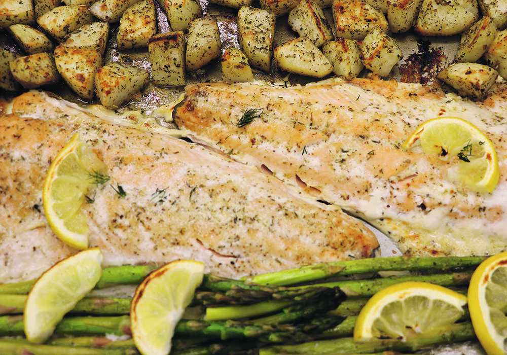A salmon dinner cooked together on a large cookie sheet makes a quick, easy and nutritious meal.  |  Betty Ann Deobald photo