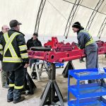 Workers at the Rite Way Manufacturing plant in Regina, Sask., were present during the announcement of the high-tech Careers in Ag Mobile Skills Lab that will begin touring the province this summer. | Karen Briere photo
