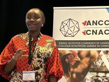 Roseline Ogory presents her research on Ahliflower as a source of Omega 3s in eggs at the Animal Nutrition Conference of Canada. | Ed White photo